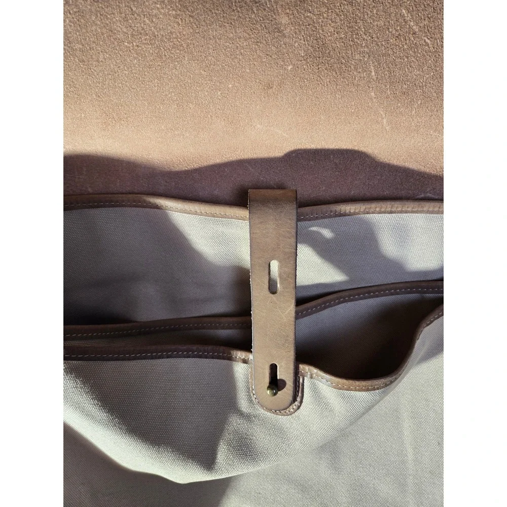 Zippo Messenger Bag Tan Canvas Brown Leather Embossed Logo Crossbody Work Bag